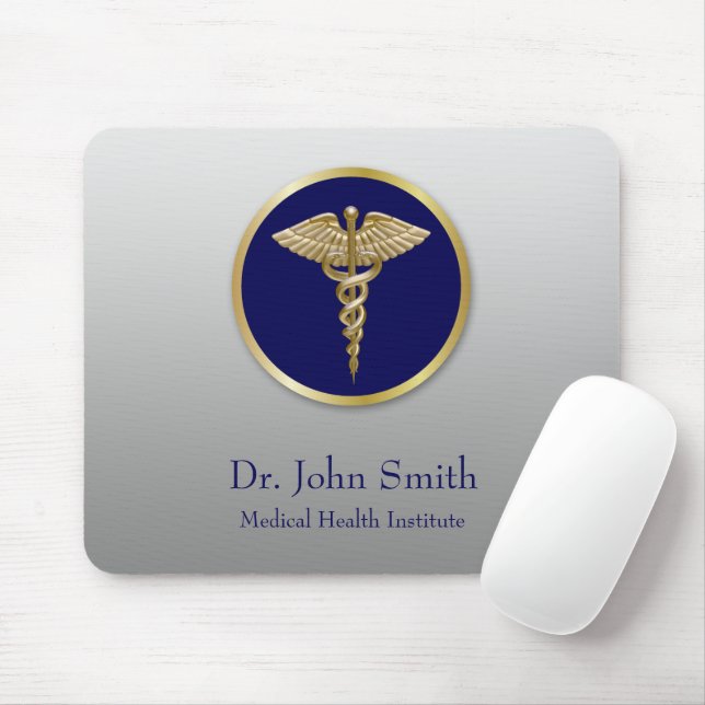 Gold Medical Professional Caduceus Blue Mouse Pad (With Mouse)