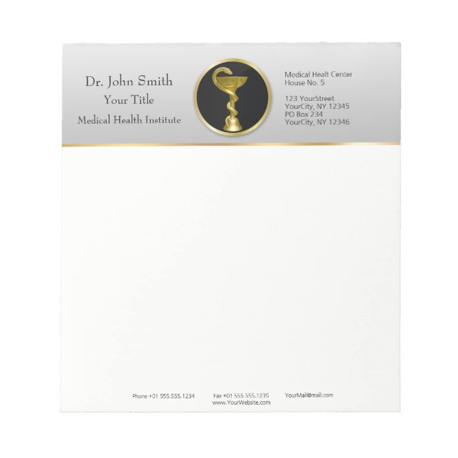 Gold Medical Professional Hygieia Bowl Notepad (Front)