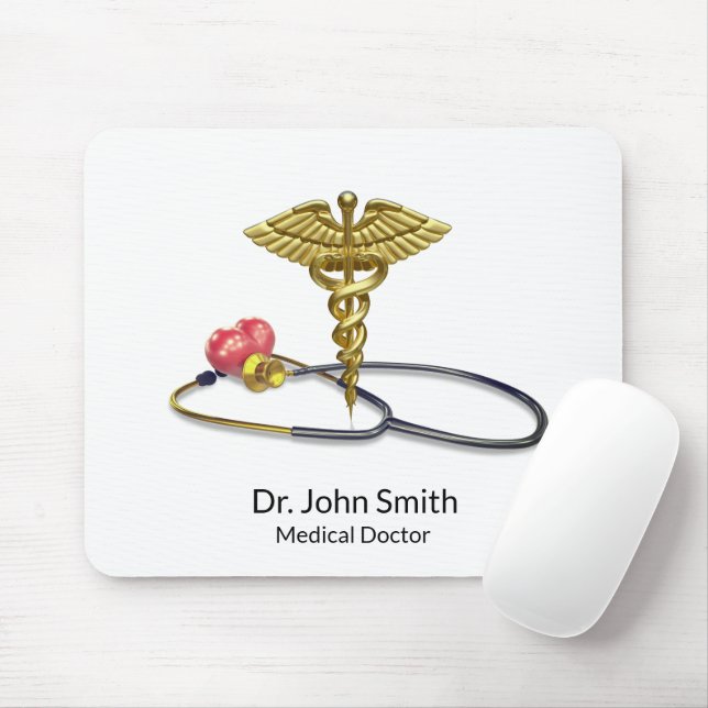Gold Medical Stethoscope & Caduceus with Heart Mouse Pad (With Mouse)