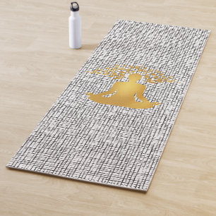 Gold Meditating Man with Tree Braches Yoga Mat