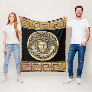 Gold Medusa and Greek Key Golden Fleece Blanket
