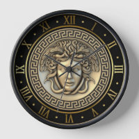 Gold Medusa Gorgon Greek Key Roman Numeral