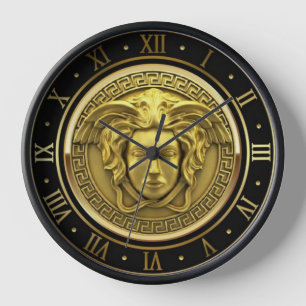 Gold Medusa Gorgon Greek Key Roman Numeral Clock