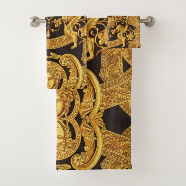 Gold Medusa with Baroque Ornaments Guest Towels (Insitu)