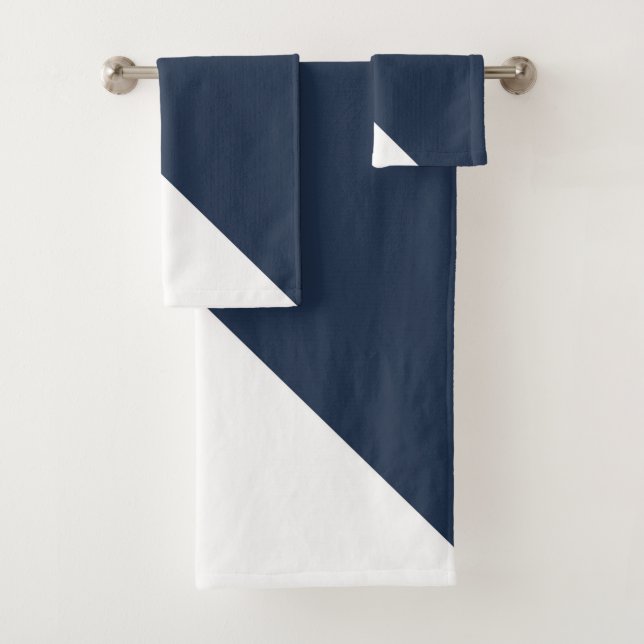 Gold meets Navy Blue & White Geometric #1 Bath Towel Set (Insitu)