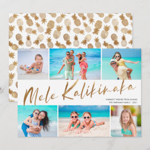 Gold Mele Kalikimaka 6 Photo Collage Christmas  Ho Holiday Card