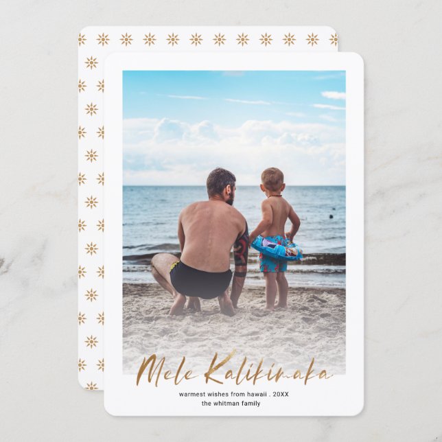 Gold Mele Kalikimaka Minimal Photo Christmas  Holi Holiday Card (Front/Back)