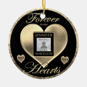 Gold Memorial Add Photo Ceramic Ornament