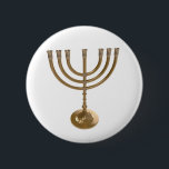 gold menorah 6 cm round badge<br><div class="desc">Menora, channukah,  gold metallic,  hannukah,  hebrew,  holidays,  jew,  jewish,  judaism,  menorah, chanukah, hannuka, channuka, christmukah, christmukkah, judaica rabbi</div>