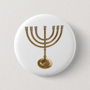 gold menorah 6 cm round badge