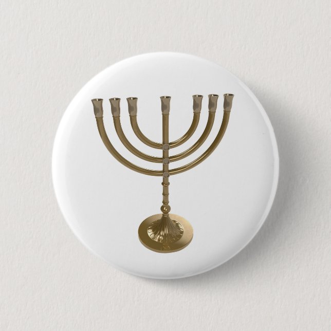 gold menorah 6 cm round badge (Front)