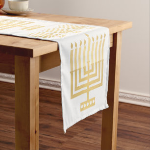 Gold Menorah Hanukkah Stylish Holiday Decor Long Table Runner