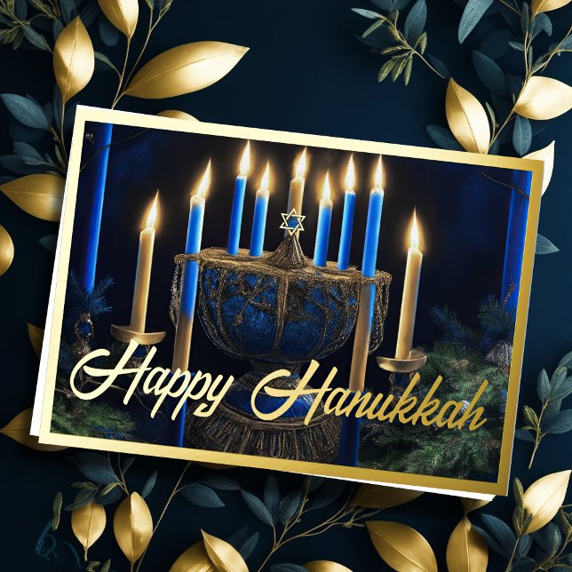 Gold Menorah Happy Hanukkah Foil Holiday Card (Creator Uploaded)