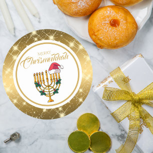 Gold Menorah Jewish Hanukkah Merry Chrismukkah Classic Round Sticker