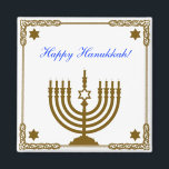 Gold Menorah Magnet<br><div class="desc">Square magnet with an image of a gold menorah in a golden frame with gold Stars of David and a blue customisable holiday sentiment. See the entire Hanukkah Magnet collection in the HOLIDAYS section.</div>