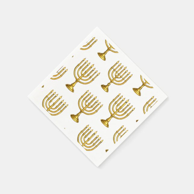 Gold Menorah Pattern Hanukkah Napkins (Corner)