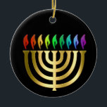 Gold Menorah Rainbow Flames Hanukkah Ornament<br><div class="desc">Holiday themed items designed by Umua. Printed and shipped by Zazzle or their affiliates.</div>