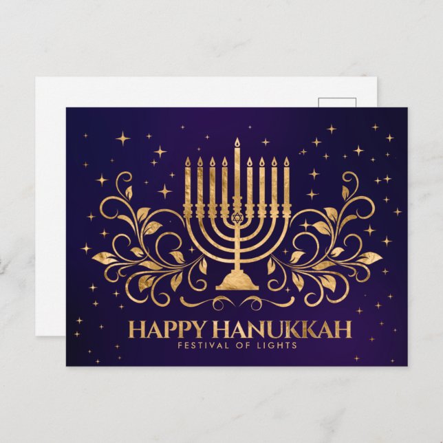 Gold Menorah Swirl Ornament Happy Hanukkah Postcard (Front/Back)