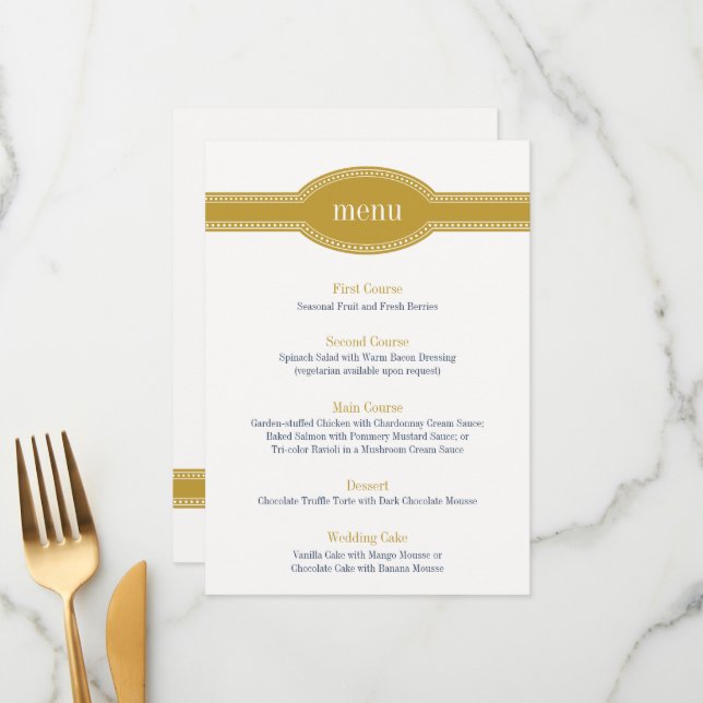 Gold Menu Card, Caroline Wedding Collection (Front/Back In Situ)