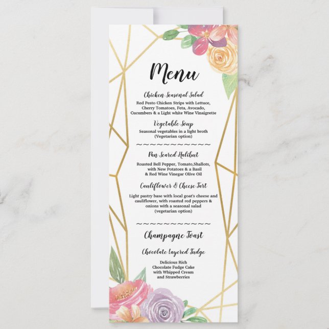Gold Menu Wedding Reception Rustic Frame Floral Invitation (Front)
