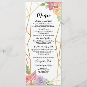 Gold Menu Wedding Reception Rustic Frame Floral Invitation