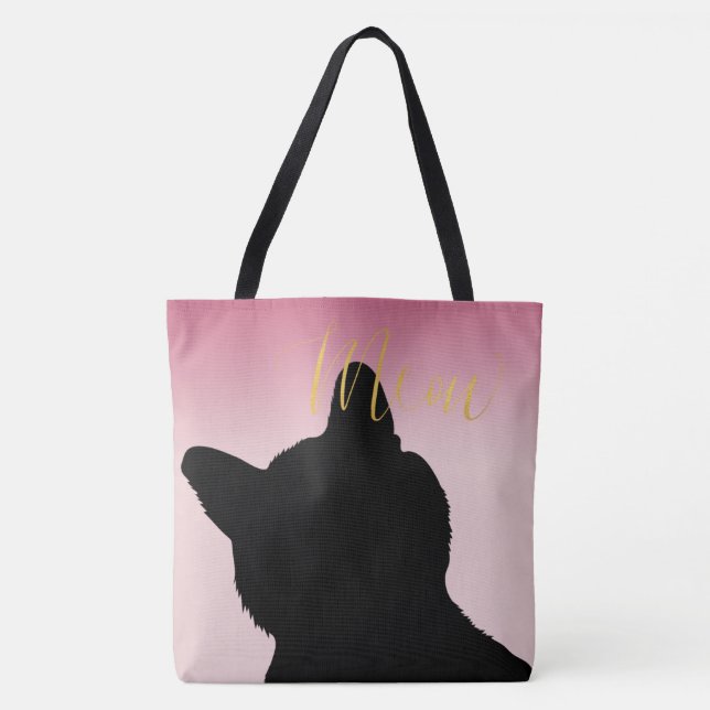 Gold Meow Kitty blush pink ombre Tote Bag (Front)