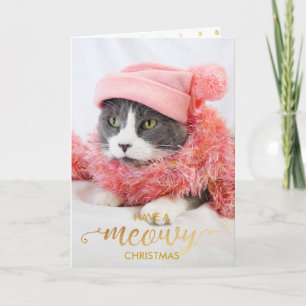Gold MEOWY Personal Cat Photo Pet Holiday Card