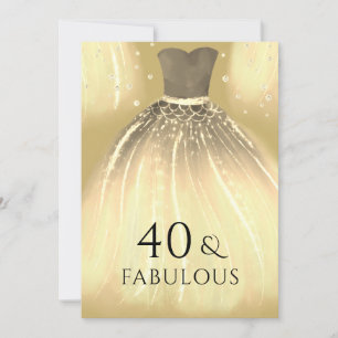 Gold Mermaid Dress 40 & Fabulous 40th Birthday Invitation