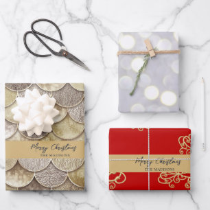 Gold Mermaid Scales and Snowflakes  Wrapping Paper Sheet