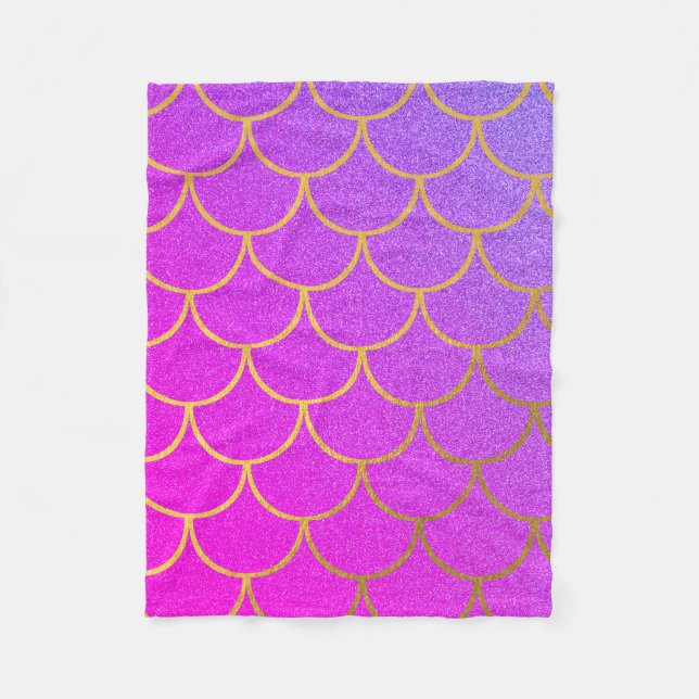 Gold Mermaid Scales Pink Purple Glitter  Fleece Blanket (Front)