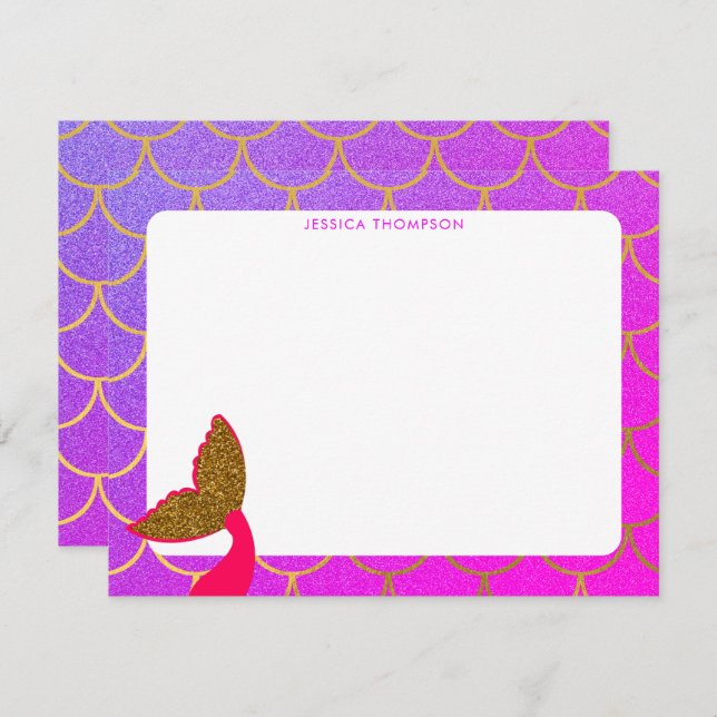 Gold Mermaid Scales Pink Purple Glitter Kids Card (Front/Back)