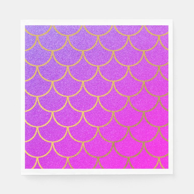 Gold Mermaid Scales Pink Purple Glitter Napkin (Front)