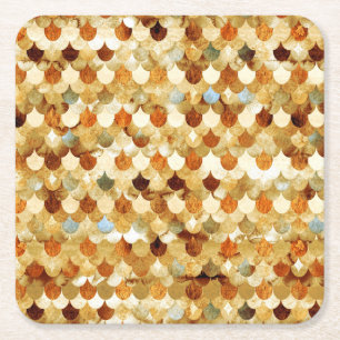 Gold Mermaidscales Mermaid Fishscales Scales Square Paper Coaster