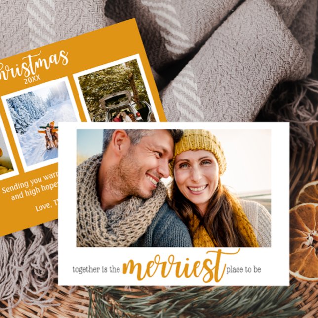 Gold Merriest Place to Be Christmas Photo Card (Creator Uploaded)