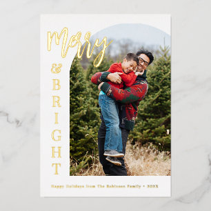 gold merry and bright christmas foil holiday card