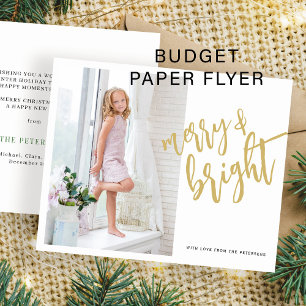 Gold Merry and Bright Christmas photo holiday card