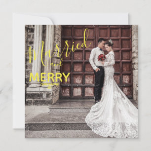 Gold Merry and Married Elegant Photo Wedding Thank You Card