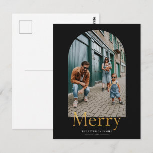 Gold Merry Arch Frame Photo Christmas Postcard