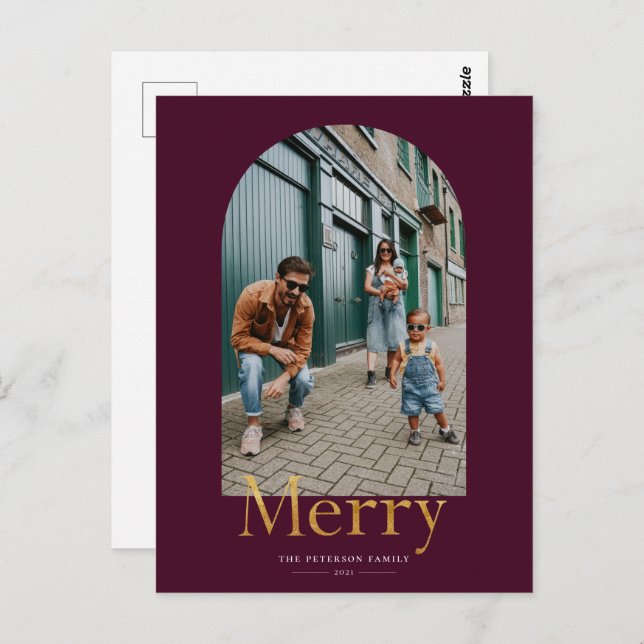Gold Merry Arch Frame Photo Christmas Postcard (Front/Back)