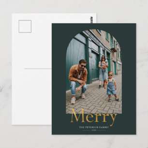 Gold Merry Arch Frame Photo Christmas Postcard