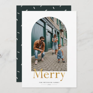 Gold Merry Arch Frame Photo Holiday Card