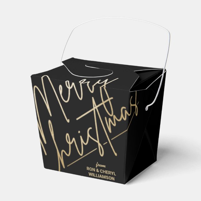 Gold Merry Christmas Black Favour Box (Front Side)