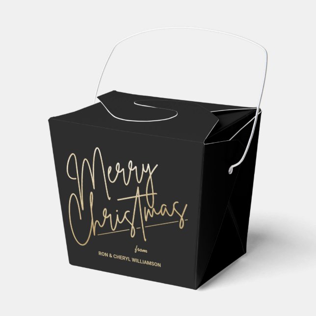 Gold Merry Christmas Black Favour Box (Front Side)