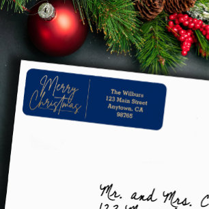 Gold Merry Christmas Blue Return Address Return Address Label
