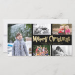 Gold Merry Christmas Collage 5 Photo Card Black<br><div class="desc">Customize this fun stylish lovely simple modern horizontal Christmas Photo Card designed with faux gold text Merry Christmas on black and a collage of five photos. Please note that the gold is color print and is not an actual gold foil. Replace the template images with your favorite photos and change...</div>