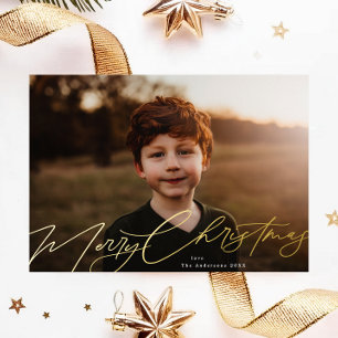 Gold Merry Christmas Elegant Splendour Photo Foil Holiday Card