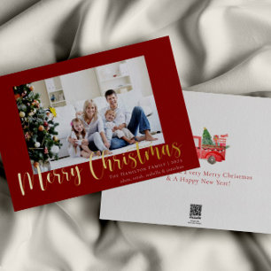 Gold Merry Christmas Family Photo Foil Holiday Card
