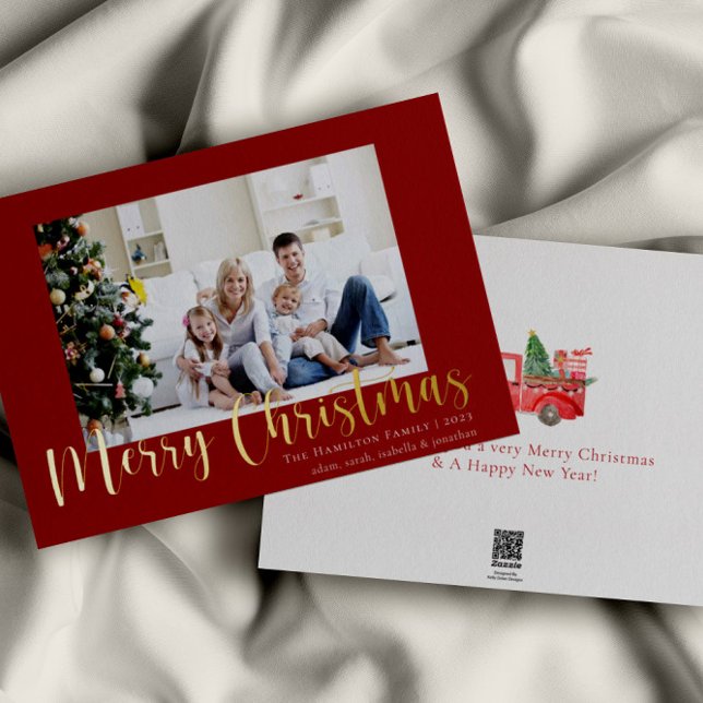 Gold Merry Christmas Family Photo Foil Holiday Card (Creator Uploaded)