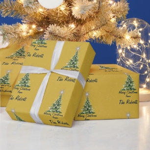 Gold Merry Christmas Family Photo Wrapping Paper