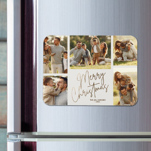 Gold Merry Christmas Five Photo Magnet